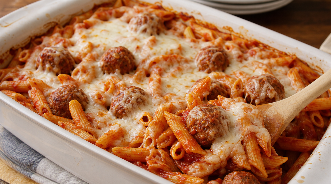 Dump-and-Bake Meatball Pasta